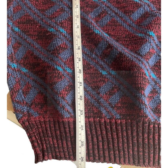 Trend Basics Vintage 90s Maroon Blue Plaid Diamond Pattern Knit Sweater Jumper - Picture 14 of 16